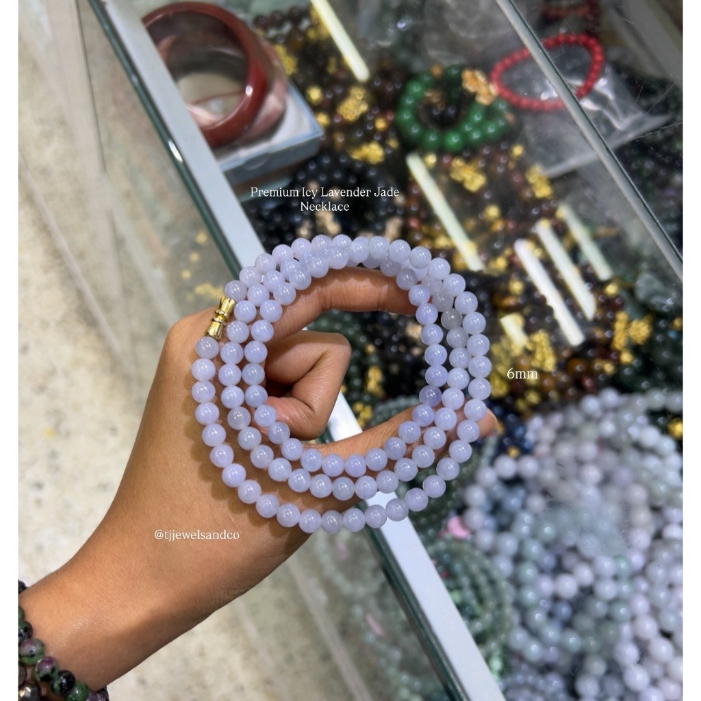 สร้อยคอหยกเจไดต์ หยกม่วง Premium Icy Lavender Jade