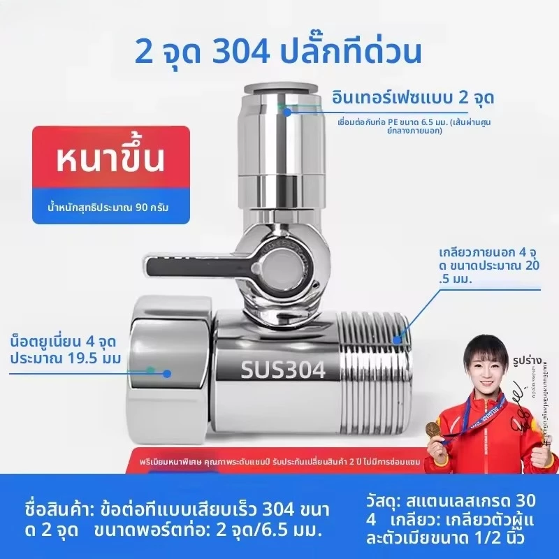 รุ่นใหม่ปี 2026 วัสดุสแตนเลส ติดตั้งง่ายและรวดเร็ววาล์วน้ำ ข้อต่อเครื่องกรองน้ำ สามทาง เกลียวใน 4หุน ต่อสาย 2หุน 3หุนCRS