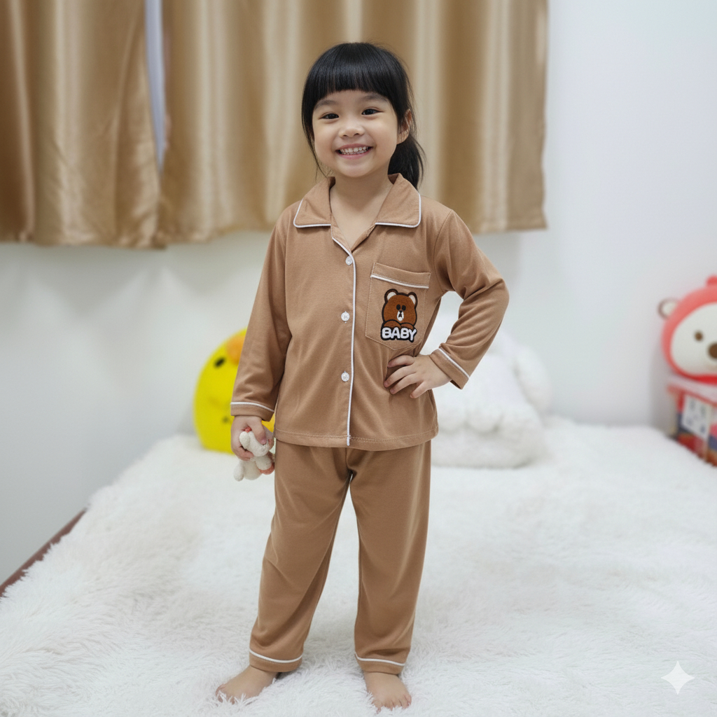 ชุดนอนเด็กผ้าคอตตอน คอปก ขายาว แขนยาว ใส่สบาย เนื้อนิ่ม สินค้าพร้อมส่ง