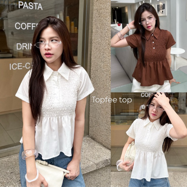 Toffee top - เสื้อเชิ้ตสม๊อค คอโปโล กระชับหุ่นใส่แล้วดูเพียว (สม๊อค)