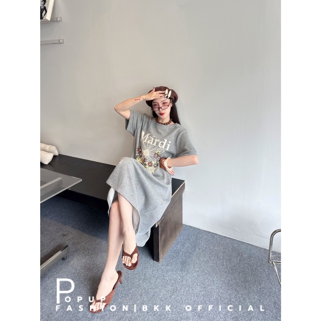 POP UP ชุดเดรสผ้ายืดแมงโก้สุดเก๋ ลายดอกไม้ ทรงคอกลม ฟรีไซส์ ใส่ง่าย แมทช์ได้ทุกสไตล์ - รูปที่ 7