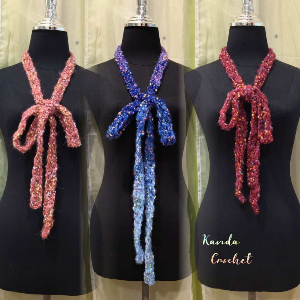(พร้อมส่ง) ผ้าพันคอถักโครเชต์ crochet tiny scarf 100%Handmade – โปรปัง
