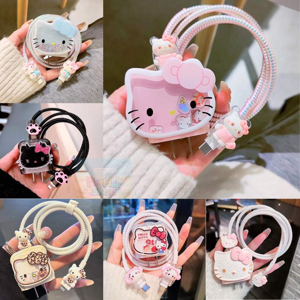 🇹🇭ส่งจากไทย🇹🇭 หัวชาร์ Type-C เคสสายชาร์ท ชุดถนอมสายชาร์ท ip Kawaii Cat ลายยอดฮิต 18w/20w 🎀