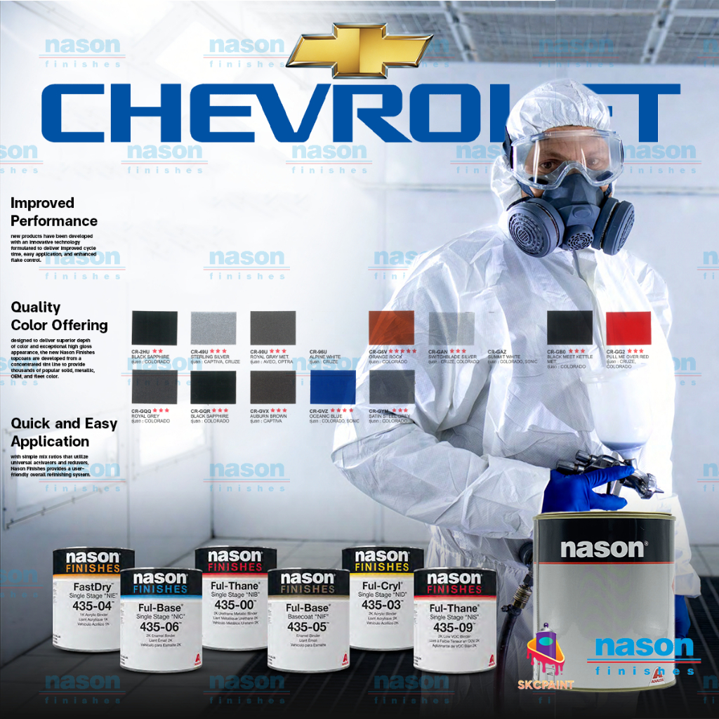 สีพ่นรถยนต์ Chevrolet รวมทุกเฉดสี Nason เนสัน 2K สูตรแห้งเร็ว ขนาด 1 ลิตร (หาสีไม่เจอแจ้งทางแชท)