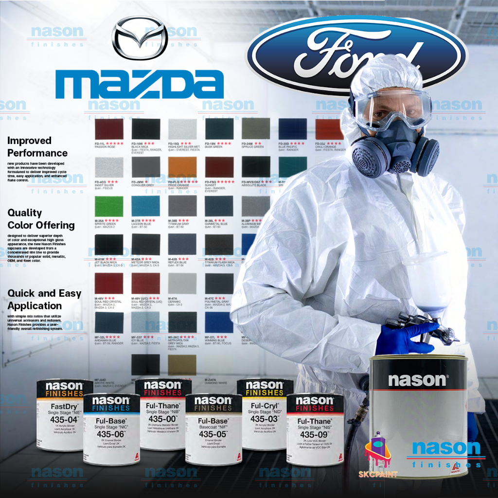 สีพ่นรถยนต์ Ford&Mazda รวมทุกเฉดสี Nason เนสัน 2K สูตรแห้งเร็ว ขนาด 1 ลิตร (หาสีไม่เจอแจ้งทางแชท)