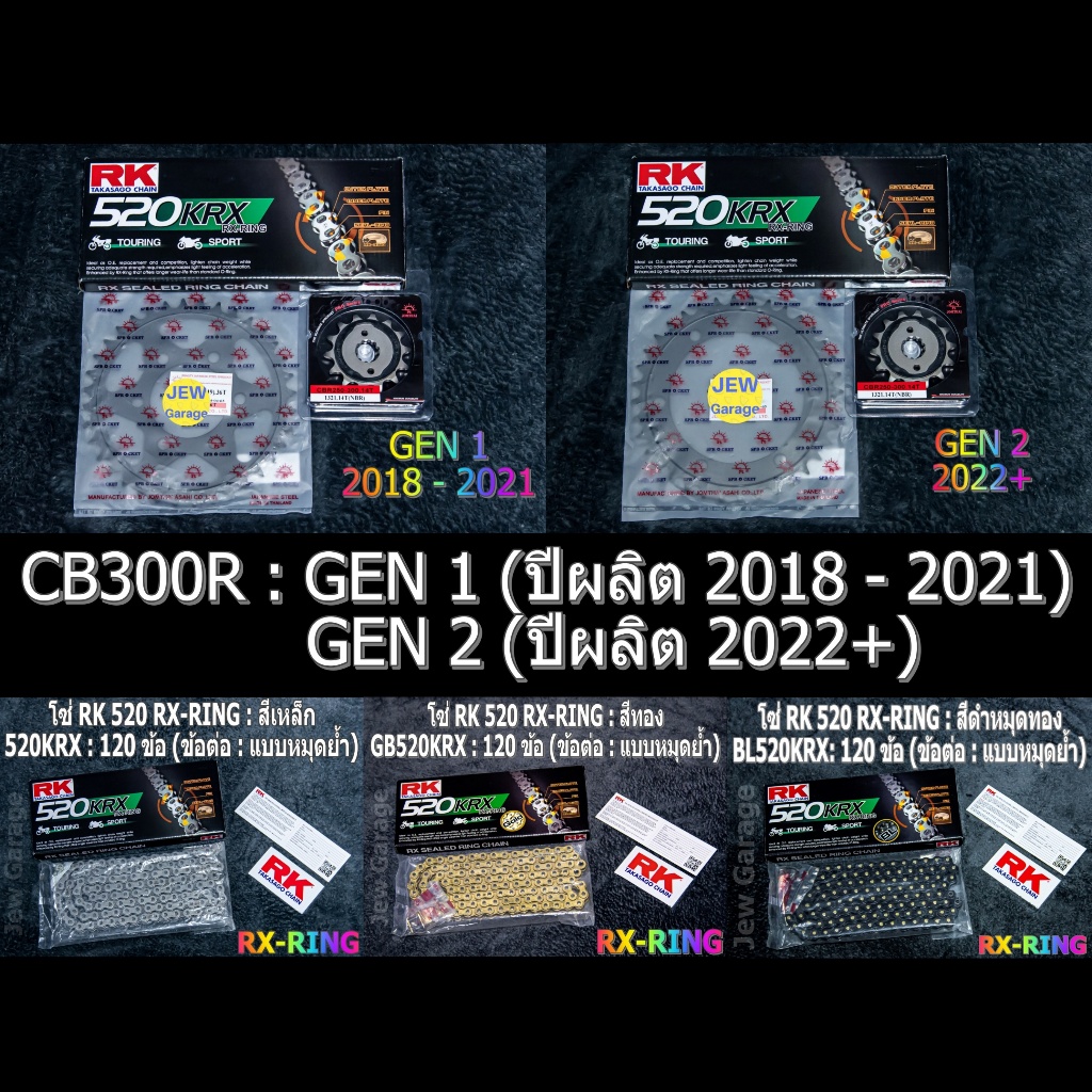 ชุดโซ่ RK 520 RX-RING + สเตอร์จอมไทย (14/36B ,520KRX) รถ : CB300R ,CB300R GEN1 ,CB300R GEN2