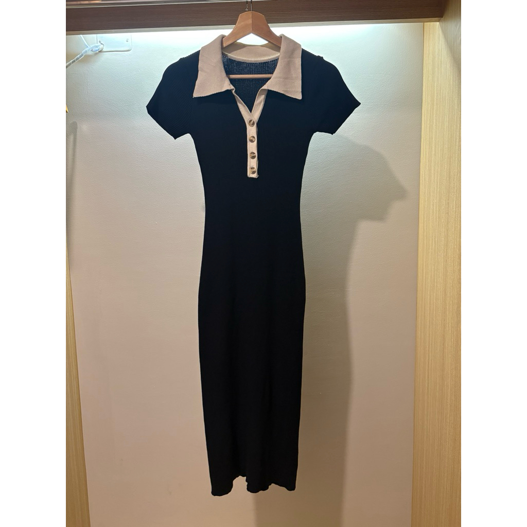 *ส่งต่อ* Onny dress เดรสไหมพรมคอปก สีดำ - Juniper.bkk