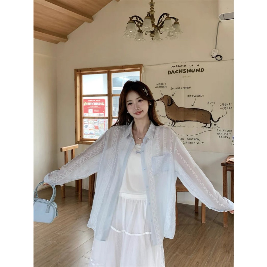 พร้อมส่งจากกทมเสื้อเชิ้ตกันแดดแขนยาวผู้หญิง ทรงหลวม รูปที่ 8