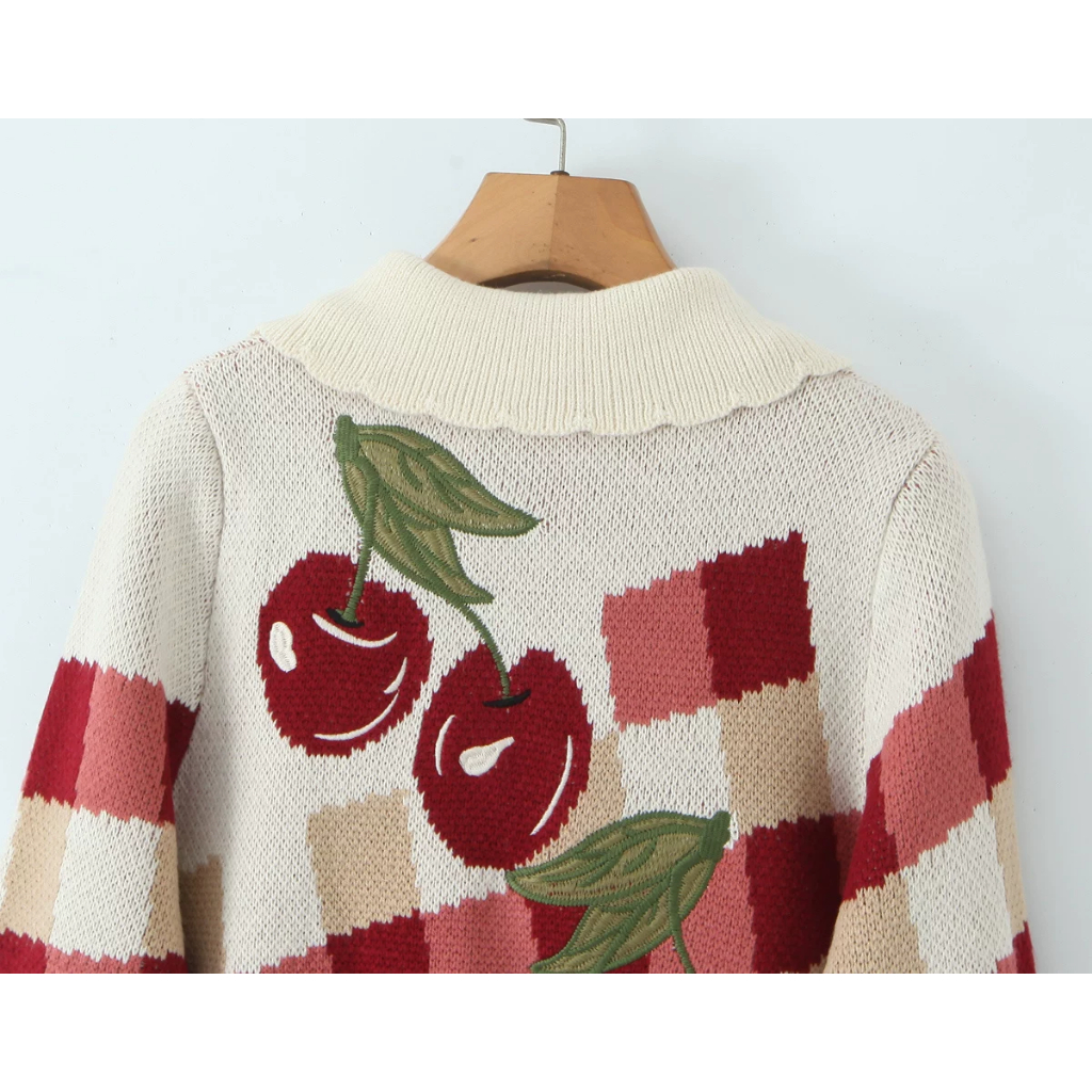 พร้อมส่ง เสื้อไหมพรมถักกันหนาว ลายCherryน่ารักมาก 🍒 (T438) - รูปที่ 3