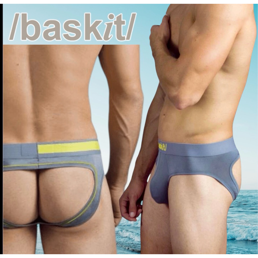 กสงเกงในชาย Baskit Jock stap สึเทาขอบเหลือง size M