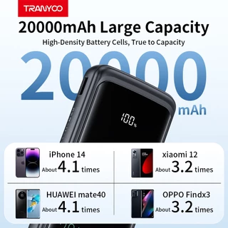 TRANYOO TIS 20000mAh power bank with 4 built-in charging cables, Mi&ro/Type-C/Light&ing/USB power display, fast charging