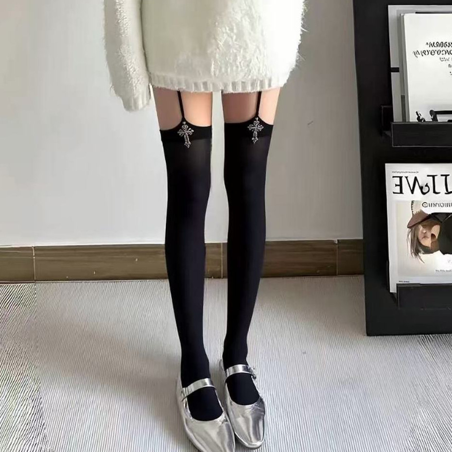 Sexy secrets⚜️⚜️ ถุงน่อง ถุงเท้ายาวเหนือเข่า แบบสายรัดถุงน่อง สองสี ผ้ากำมะหยี่ ส่งจากไทย