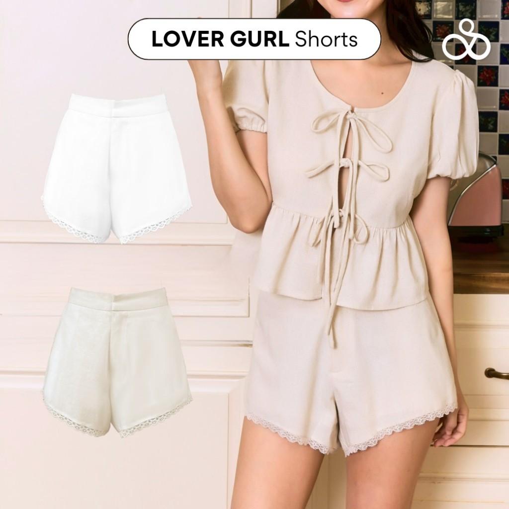 Sistersfabric - Lover Gurl Shorts กางเกงขาสั้นระบายลูกไม้ มีซับใน ตะขอหน้า