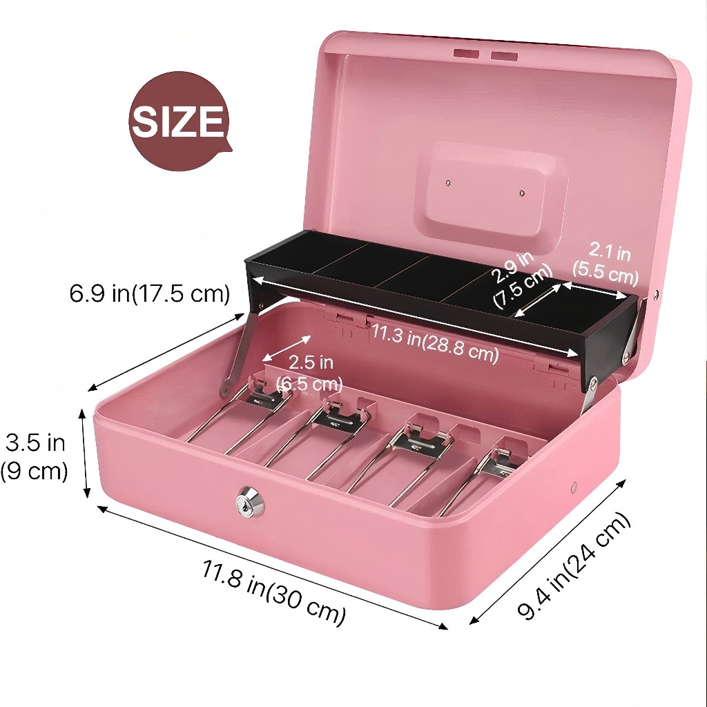 Cash Box​ ลิ้นชักเก็บเงิน กล่องใส่ตัง ตู้เซฟแบบพกพา กล่องเก็บเงินสดขนาดเล็ก คละสี กล่องเก็บเงินล็อคกุญแจ เซฟหิ้ว - รูปที่ 7