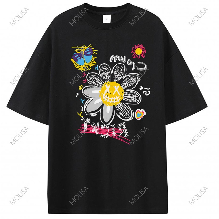 Molisa เสื้อดอกไม้ผู้หญิง oversize unisex เสื้อ คอกลมผู้หญิง เสื้อยืดผู้หญิง 68197#