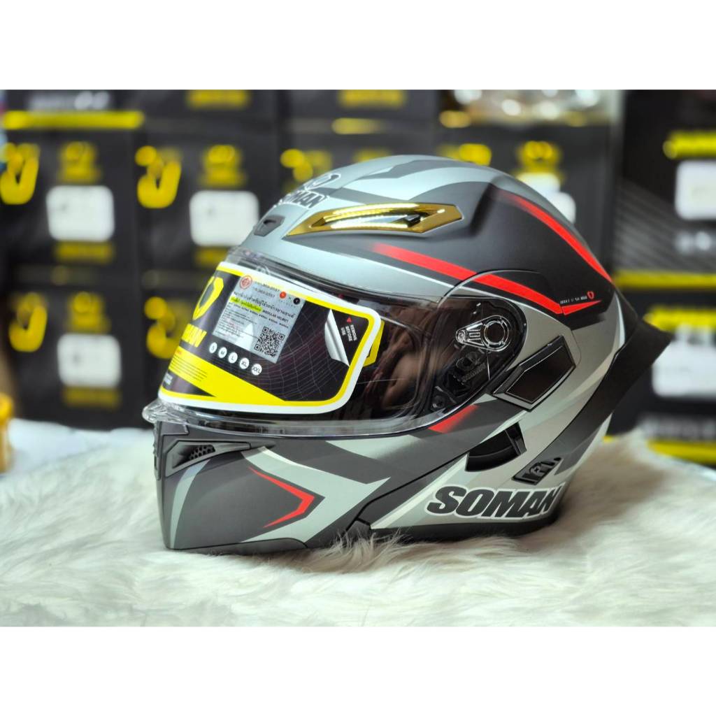 หมวกกันน็อคเต็มใบ แบบเปิดคาง SOMAN SM955S ลายกราฟฟิก ทรงสปอร์ต