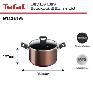 Tefal Day by day หม้อ 2 หู พร้อมฝาแก้ว ขนาด 22 ซม. รุ่น G1436195 ก้นอินดักชั่น ใช้ได้กับทุกประเภทเตา
