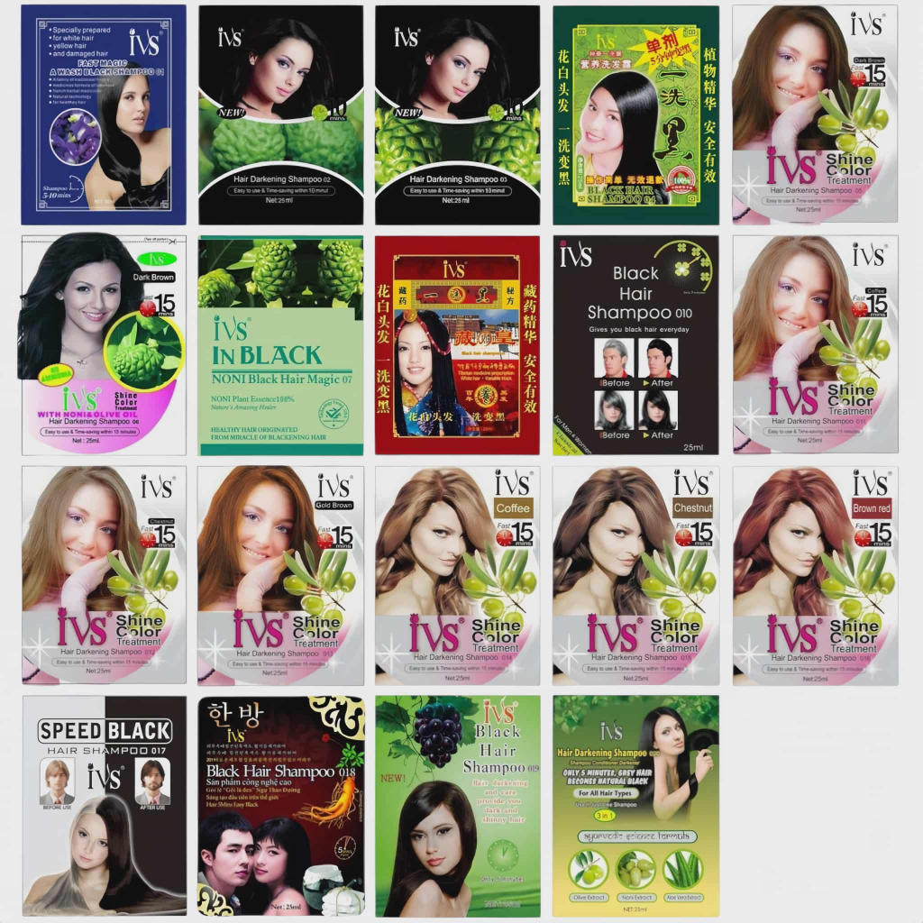 #ราคาต่อ 10 ซอง แชมพูปิดผมขาว แชมพูสมุนไพรย้อมสีผม IVS (1 ซอง ปริมาณ 25 มล.)