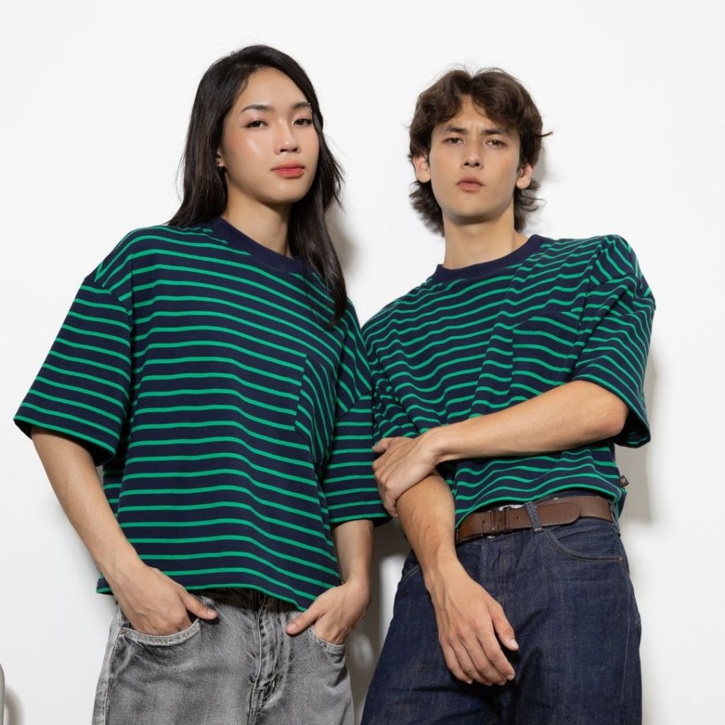 GSP unisex เสื้อยืดผู้หญิง คอกลม แขนสั้น ไหล่ตก สีกรมริ้วเขียว PBD2GR ราคา ถูกที่สุด ดีลบีเคเค แกลเลอรีภาพที่ 4