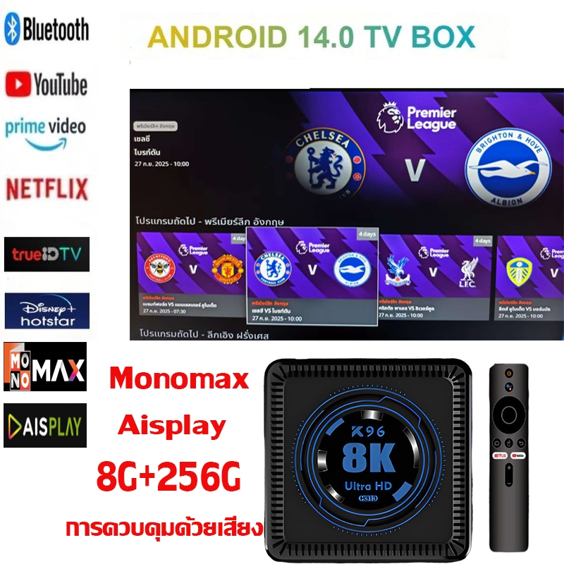 monomax  Netflix aisplay 8k 8G+256G 2025รุ่นล่าสุด กล่อง android tv box ติดตั้ง