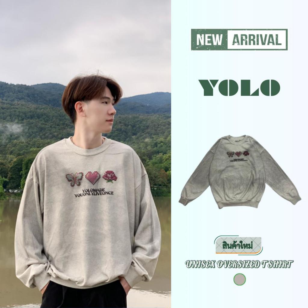 YOLO เสื้อสเวตเตอร์ OVERSIZE เสื้อสเวตเตอร์โอเวอร์ไซส์ คอกลม เสื้อคอตตอน แนวสตรีท 24714
