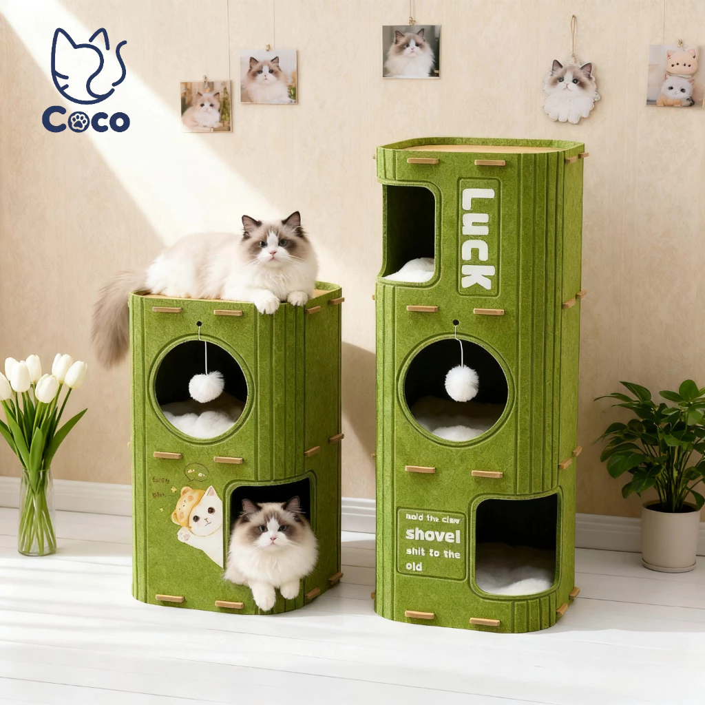 COCO-PE🐱 โครงโครมแมวแบบหลายชั้นรวมเตียงนอนแมว ปิดแบบให้ความปลอดภัยสูง เหมาะกับทุกฤดู ทนทานต่อการขีดข่วน