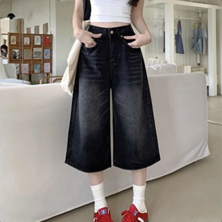 S-6XL กางเกงยีนส์ขาสั้นทรงหลวมเอวสูงทรงหลวมสไตล์อเมริกันสไตล…