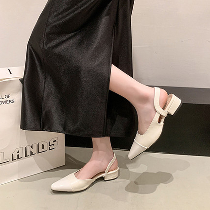 🎀พร้อมส่ง🎀รองเท้าแตะหัวแหลมสไตล์ฝรั่งเศส รองเท้าส้นแบนสีพื้นเรียบๆ สีนู้ด มีสไตล์และสะดวกสบาย - รูปที่ 4