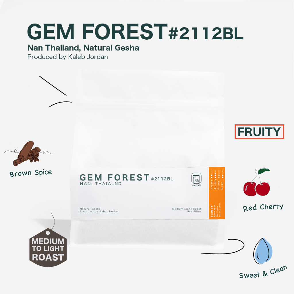 Matori Coffee Roaster เมล็ดกาแฟคั่วกลางอ่อน Thailand, Nan Gem Forest #2112BL Natural Gesha