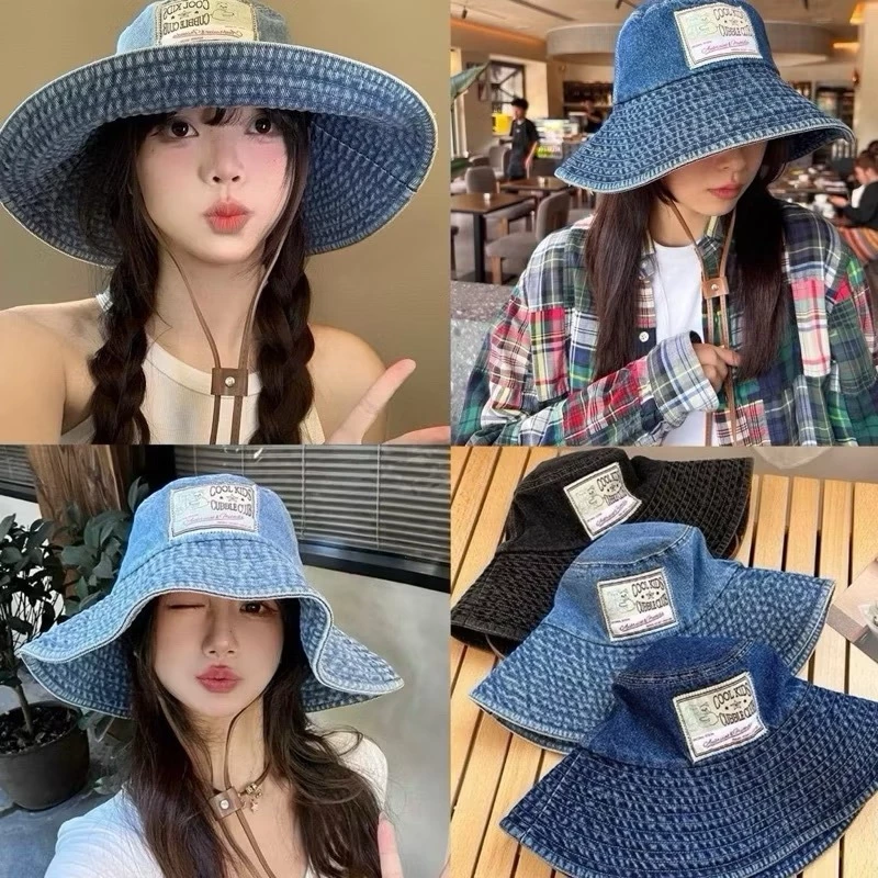หมวกยีนส์หนาบักเก็ตปีกใหญ่ มีสายรัดหนัง ปีกกว้างปิดบังแสงแดดได้ดี COOLKIDS