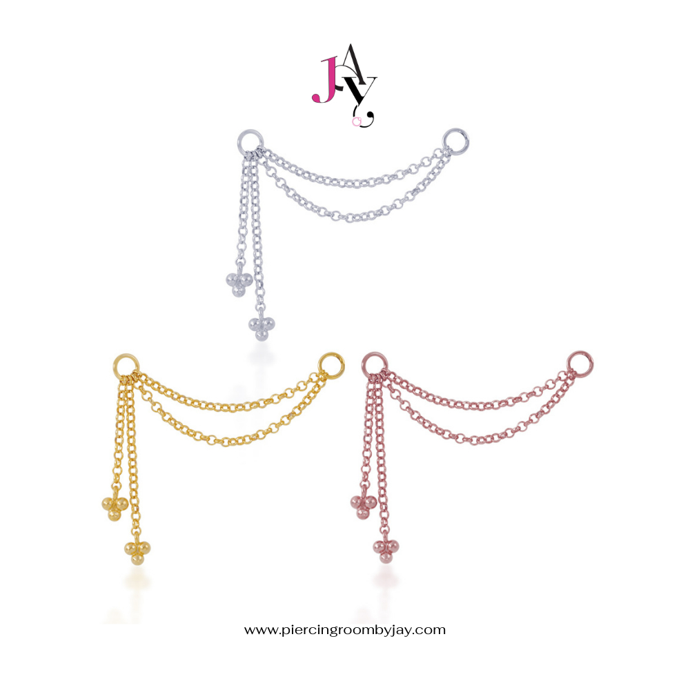 Piercingroom by Jay Trinity Ball Dangle Cartilage Double Chain เงินแท้ (ราคาต่อชิ้น)
