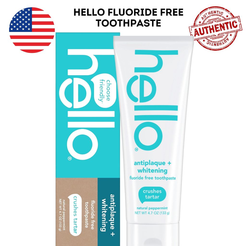 Hello Antiplaque Fluoride and SLS Free Whitening Toothpaste with Natural Peppermint Flavor, 4.7 oz t