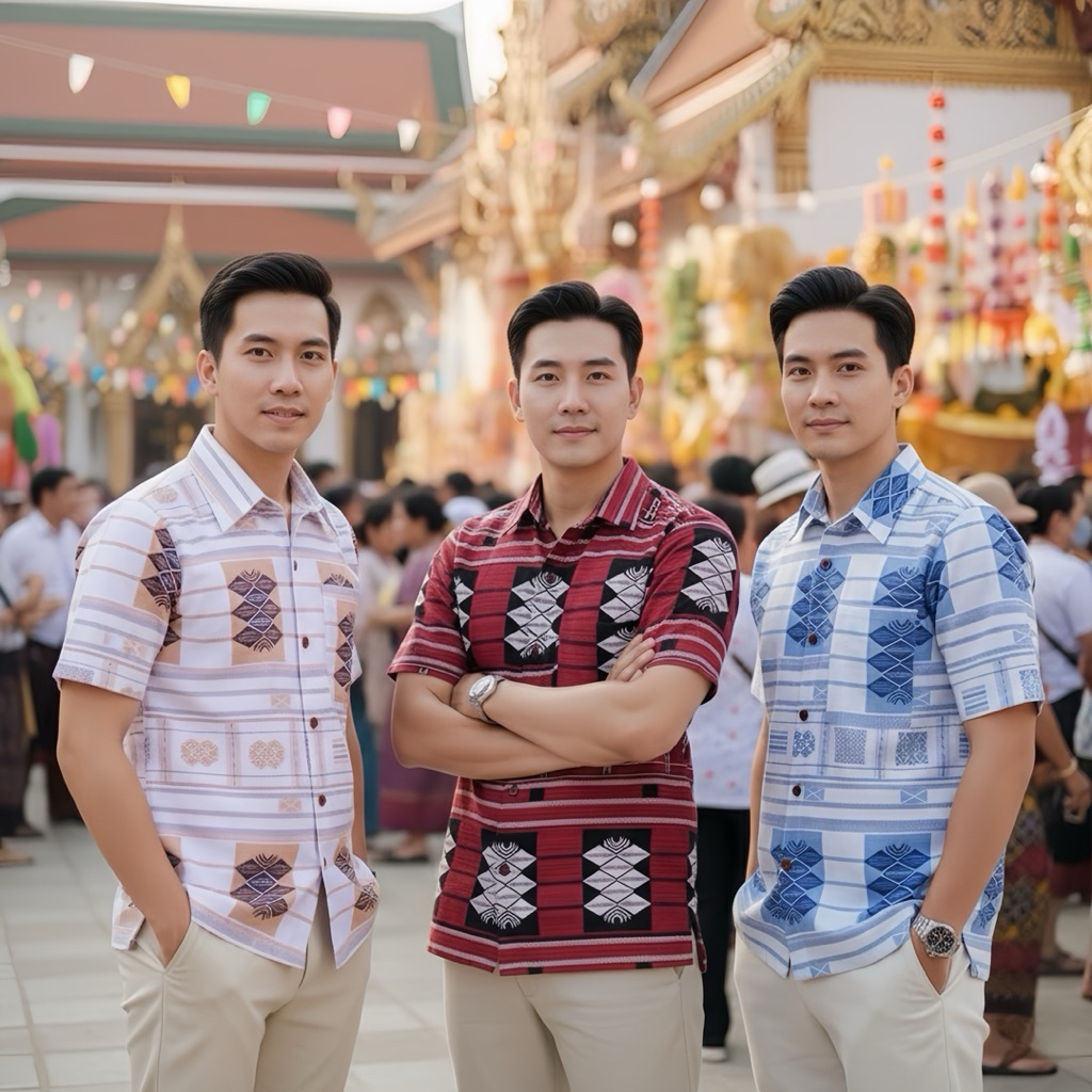 เสื้อพื้นเมืองผู้ชายคอเชิ้ตลายขันหมาก ลวดลายเอกลักษณ์ของคนเมือง สายบุญฯเชิญทางนี้ครับ
