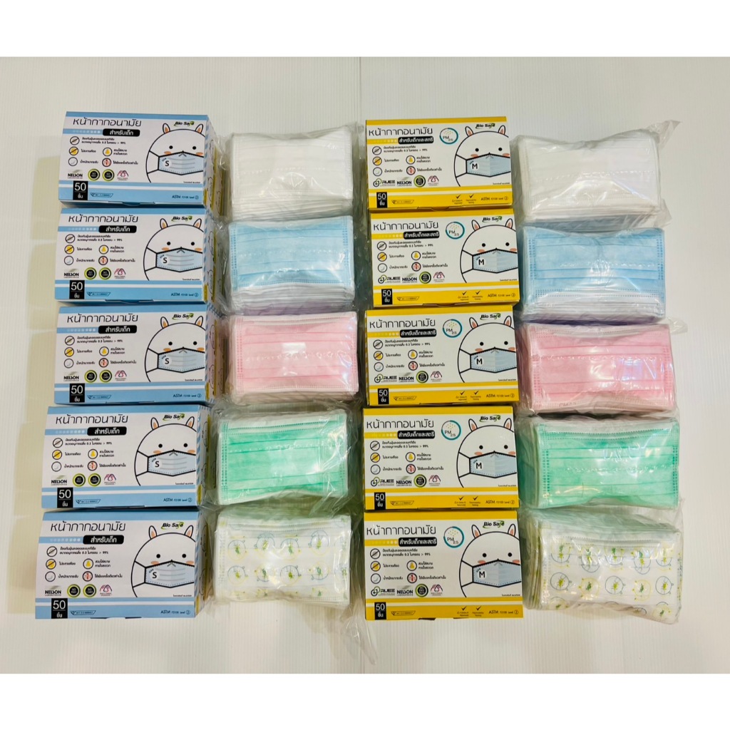 Biosafe หน้ากากอนามัยเด็ก แมสเด็ก หน้ากากอนามัยทางการแพทย์ กรองฝุ่นPM2.5 ป้องกันไวรัส ไซส์ S/M