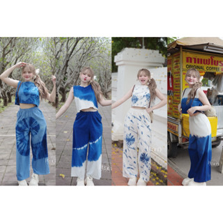 ชุดเซทย้อมครามเนื้อผ้าฝ้ายมีเชือกผูกด้าน SH1