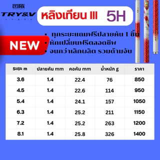 Try&V คันเบ็ด หลิงเทียน รุ่นที่ 3 ใหม่ล่าสุดๆ ความแข็ง 4H และ 5H และ 6H