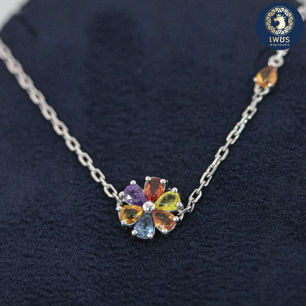 สร้อยคอพลอยดอกไม้ Fancy Sapphire ทองคำ 9K