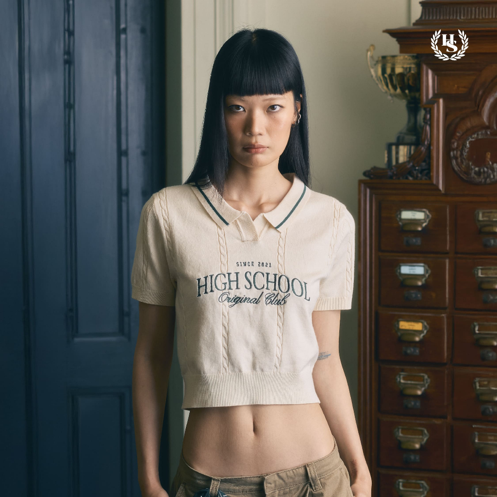 Highschool Preppy Collection 2025 Crop Knit Short Sleeve Polo เสื้อไหมพรมครอป โปโล TPG08584