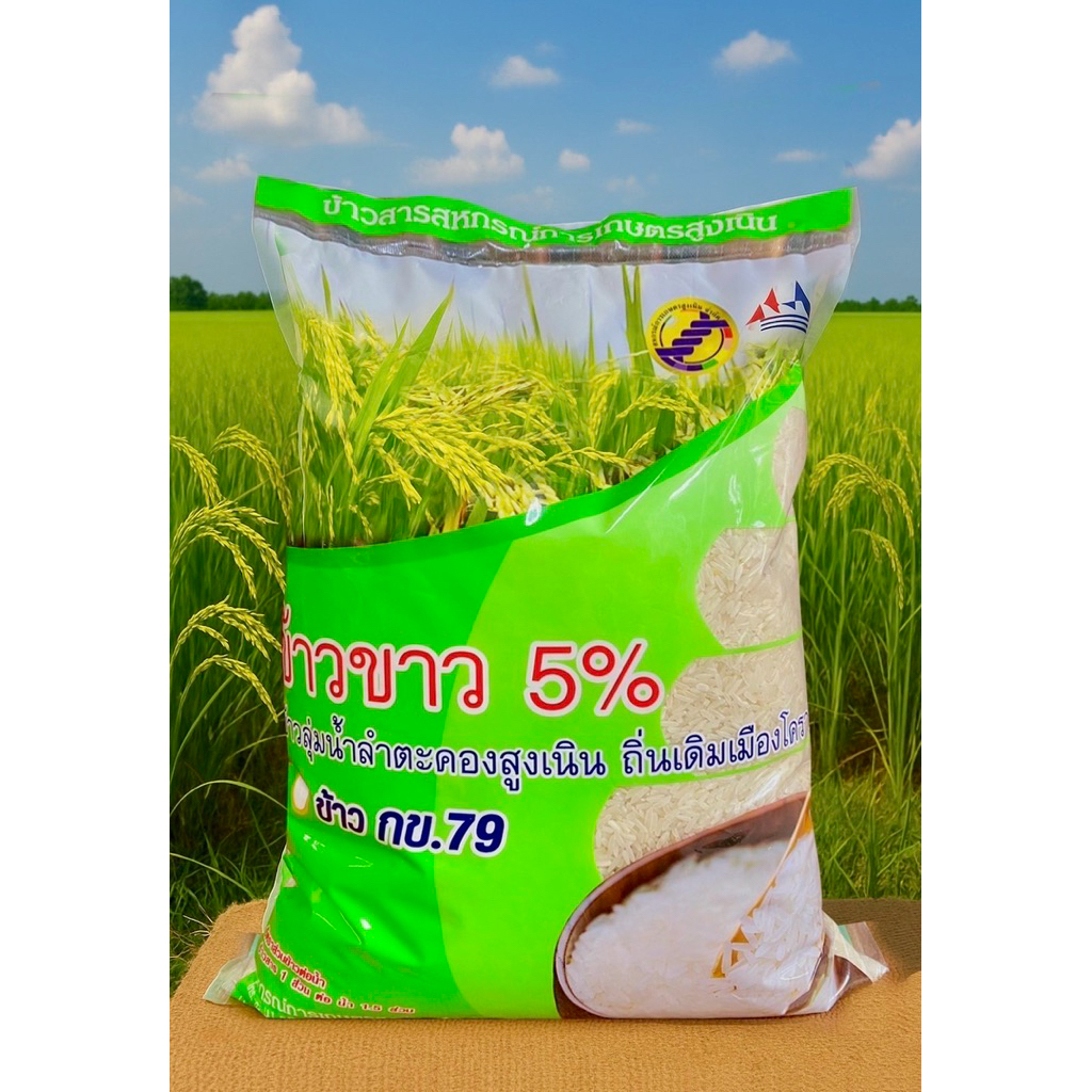 ข้าวสาร กข 79 บรรจุ 5 กิโลกรัม ข้าวลุ่มน้ำลำตะคองสูงเนิน
