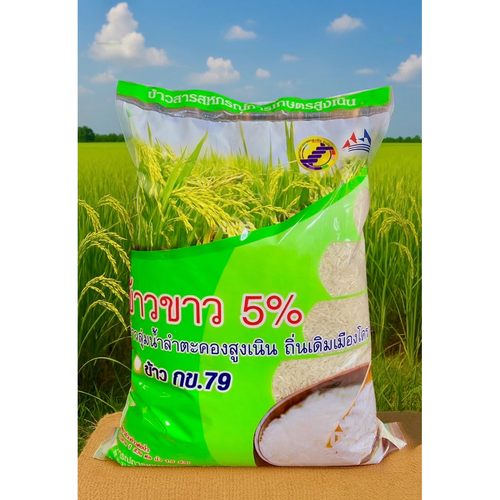 ข้าวสาร กข 79 บรรจุ 5 กิโลกรัม ข้าวลุ่มน้ำลำตะคองสูงเนิน