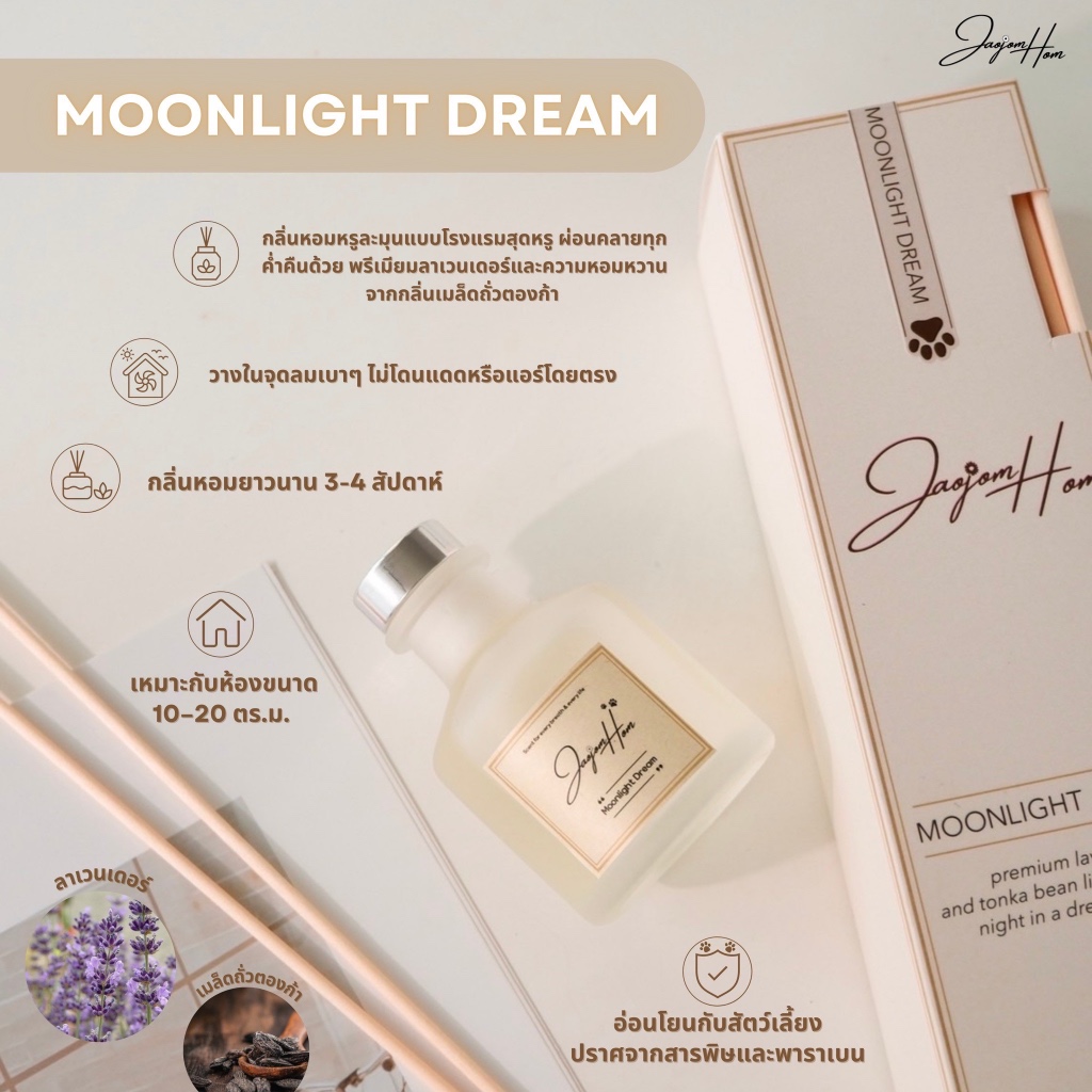 ก้านไม้หอม 50 ml –กลิ่นMoonlight Dream กลิ่นลาเวนเดอร์และTonka bean อ่อนโยนกับสัตว์เลี้ยง
