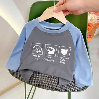 เสื้อยืดแขนยาวเด็ก เสื้อแขนยาวเด็ก ผ้านุ่ม ใส่สบาย พิมพ์ลาย มีหลายสีให้เลือก