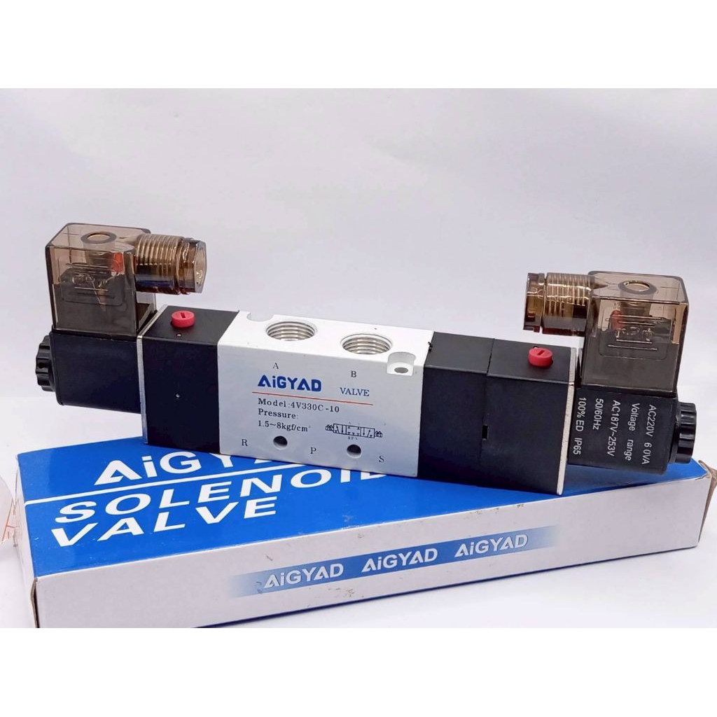 ใหม่ 4v330C-10. 12-24-220v โซลินอยด์วาล์วปิดกลางคู่แบบนําร่องภายใน 5/3 ทาง (Port 3/8″ ร้านในกทมส่งของทุกวัน ราคา ถูกที่สุด ดีลบีเคเค