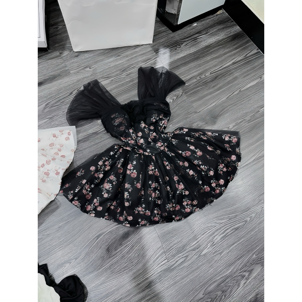 P197 พร้อมส่งในไทย ชุดเดรสสไตล์เรียบหรูดูแพงงานแขนตัดไหล่แต่งดอกไม้ - รูปที่ 7