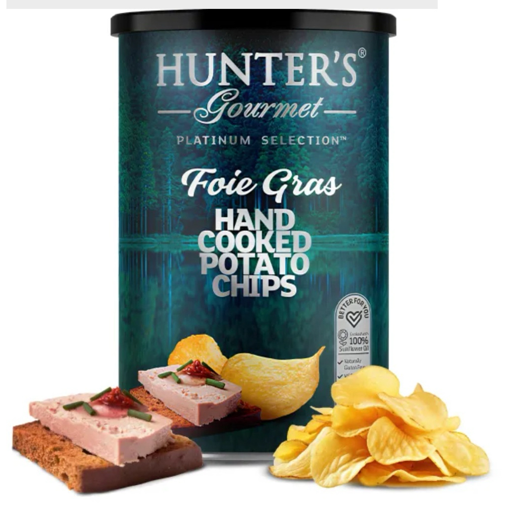 Hunter’s FOIE GRAS Vegan Hand Cooked/Black Caviar/White Truffle/Quattro Fomaggi Potato Chips/Black Truffle Parmesan 150g