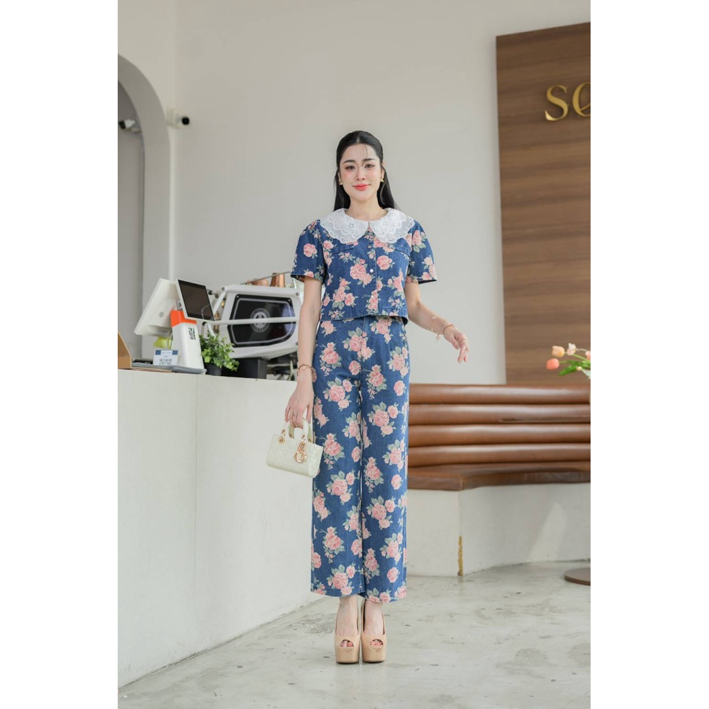 NT Princess > ชุดเซทยีนส์ลายกุหลาบ ปกลูกไม้ ใส่สวยมากค่ะ งานตามหาเลย A559