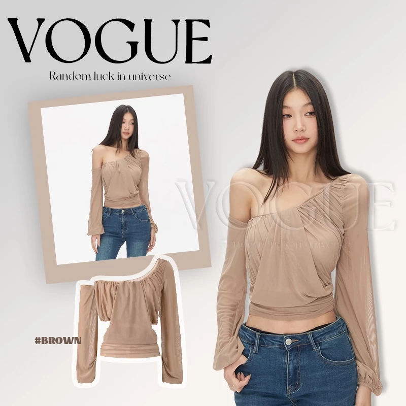 Vogue🌟พร้อมส่ง🌟 เสื้อแขนยาว ดีเทลเปิดไหล่ ผ้านิ่มผ้าทิ้งตัว ใส่ง่าย (FY2911#1)