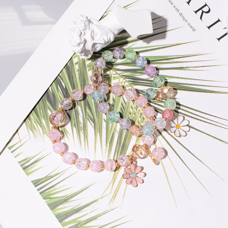 ของสวย ส่งไวจ้าสร้อยข้อมือคริสตัล ลูกปัด แต่งจี้ดอกไม้ รูปที่ 4