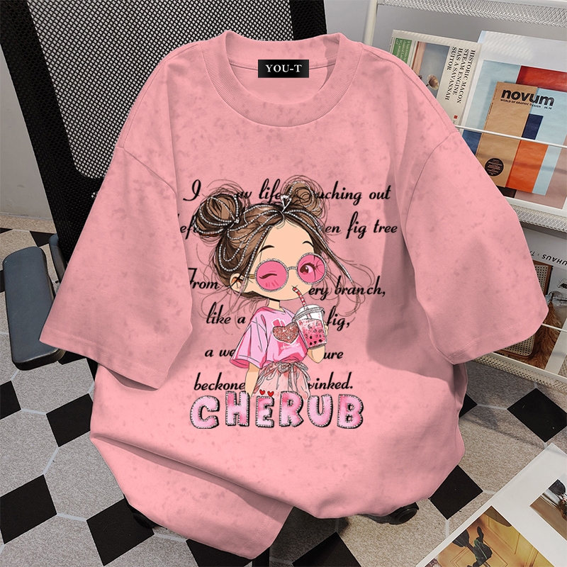 【My-T】 เสื้อน่ารักoversize ผ้าฝ้าย100%เกาหลีสไตล์ ไม่ต้องรีดผ้า สวมใส่สบาย เกาหลีสไตล์ เสื้อแฟชั่น หญิง “CHERUB GIRL”