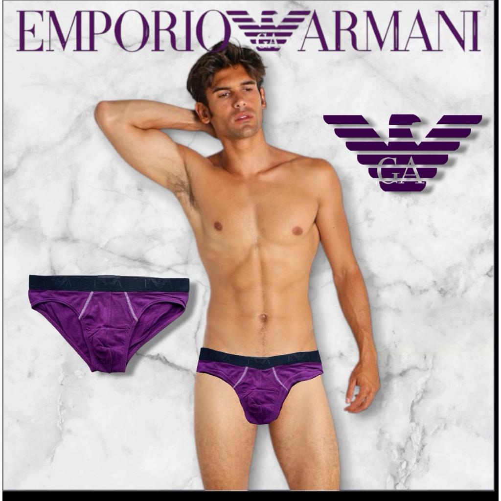 กางเกงในชาย emporio armani สีม่วงViolet ขอบดำ brief size M,L,XL